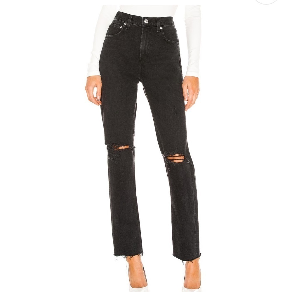 AGOLDE jeans Cherie High Rise Straight in Distortion black denim distressed new